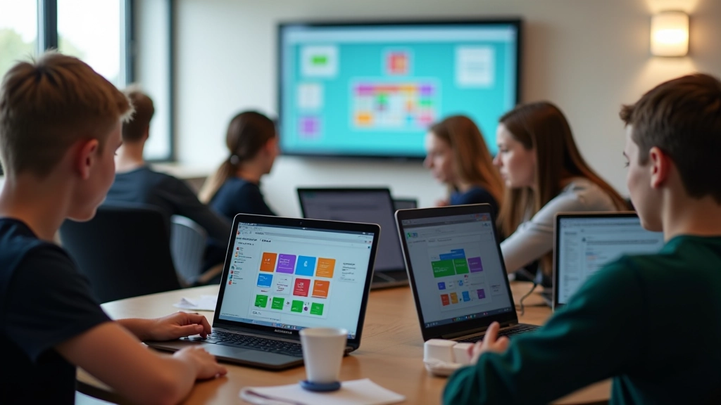 Jaunieši mācās programmēšanu mūsdienu klasē ar datoriem