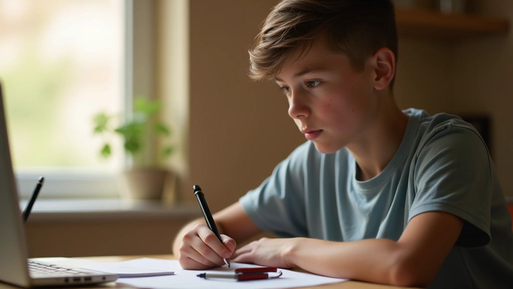 Jaunas personas sēžot pie galda ar piezīmju grāmatiņu un smaidu, programmēšanas iesācēja moments